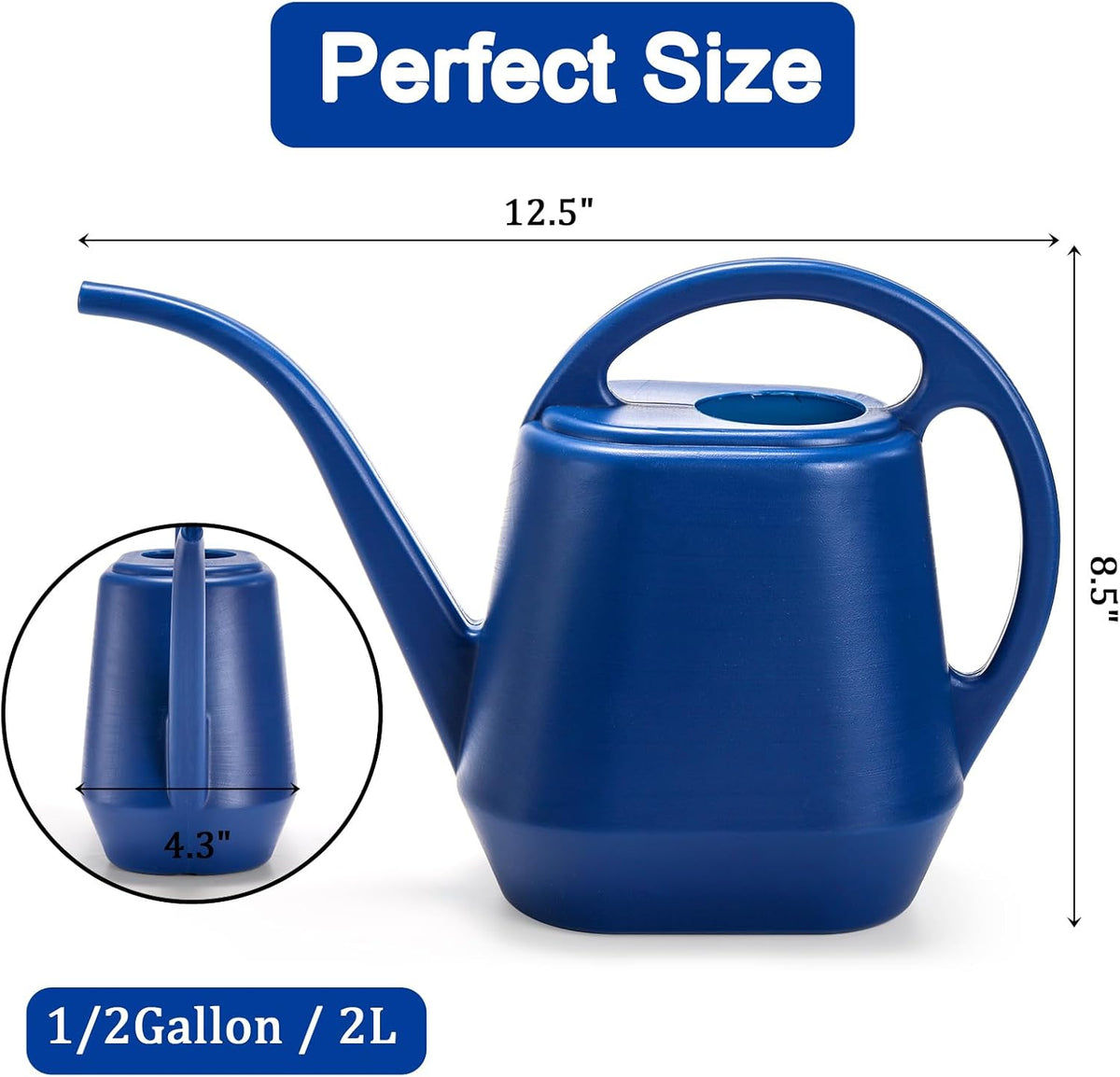 Fasmov Watering Can, 1/2 Gallon Plastic Watering Cans with Comfortable Handle, Small Garden Watering Cans Long Spout for Indoor Outdoor Watering Plants, Blue