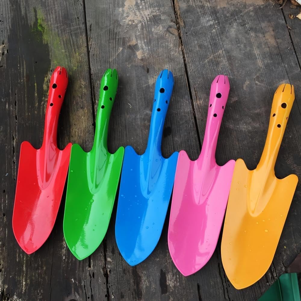 Mini Colorful Metal Hand Shovel, Trowel Set Garden Tools for Flower Soil Planting Digging Transplanting - Ideal Gardening Gift for Kids (Pack of 5)