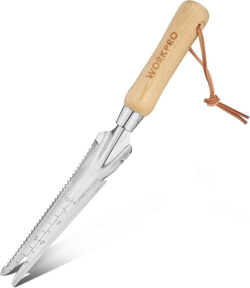 WORKPRO Hand Weeder Puller, 5-in-1 Garden Trowel with Wooden Handle
