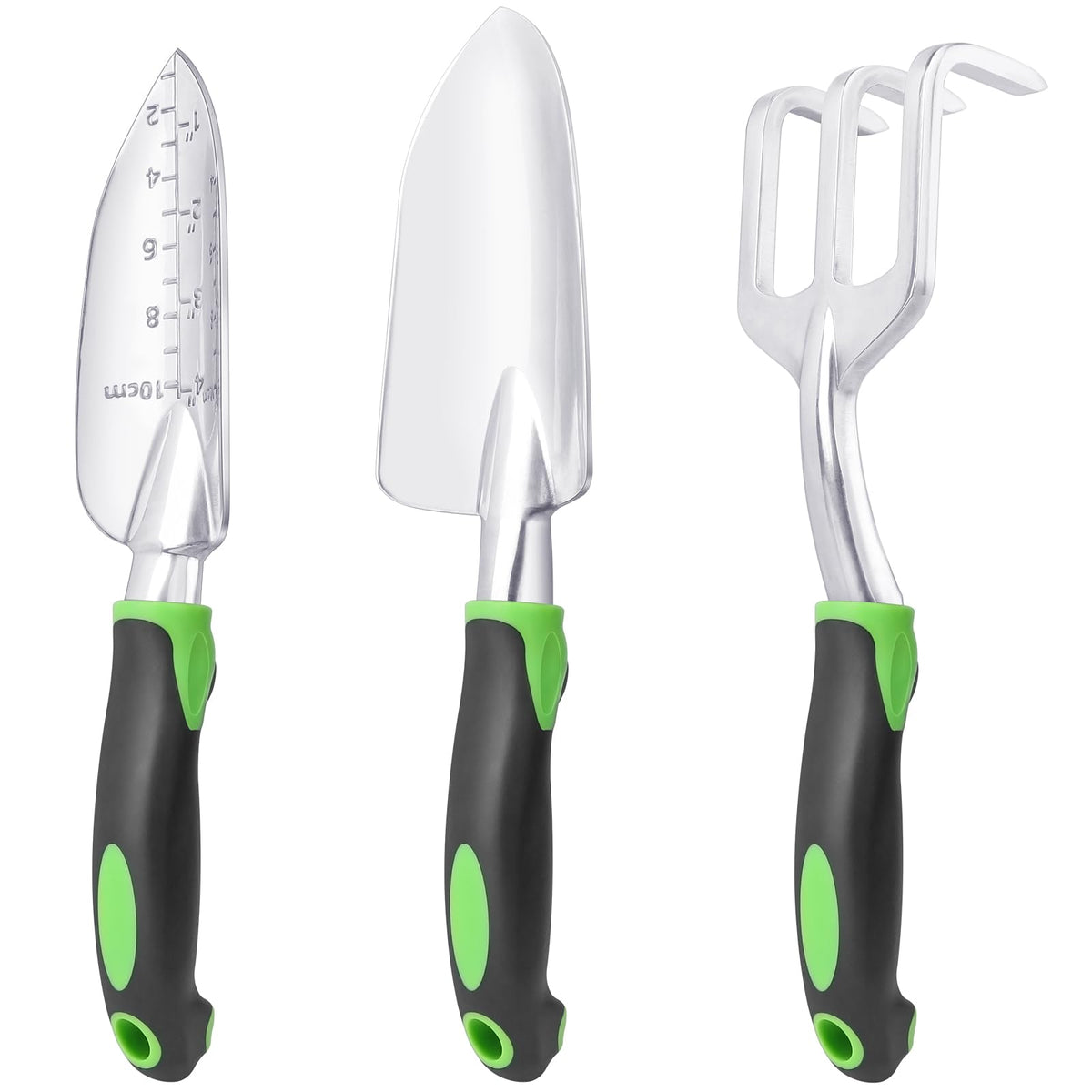 Garden Tools Set, 3 Pack Garden Shovel, Transplant Trowel, Hand Rake Green