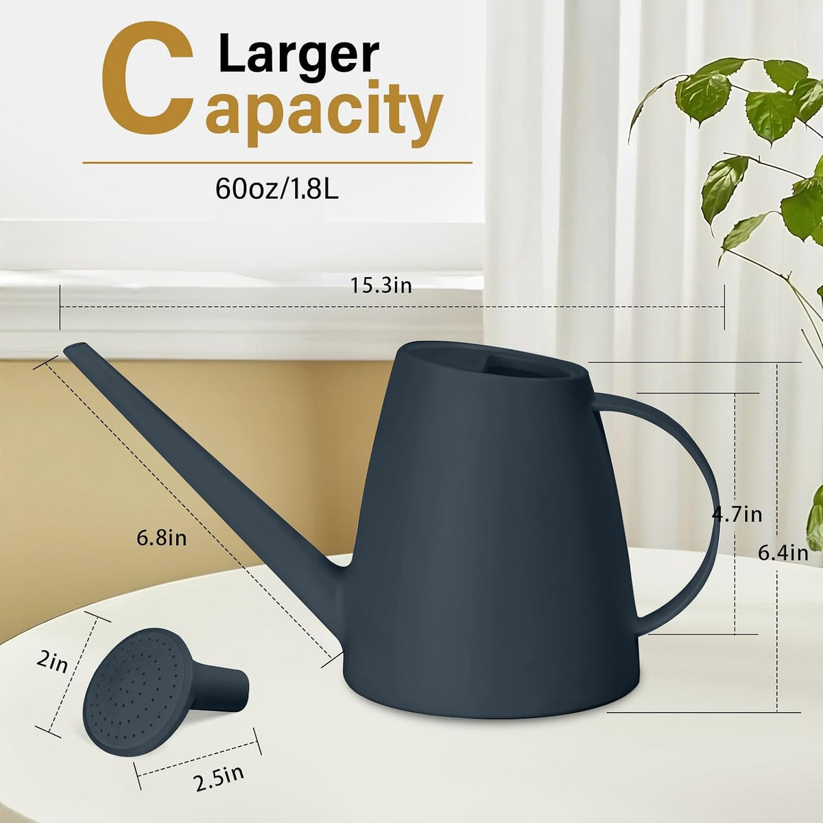 Watering Can - for Indoor and Outdoor House Plant Garden - with Long Spout - 1/2 Gallon - Grey