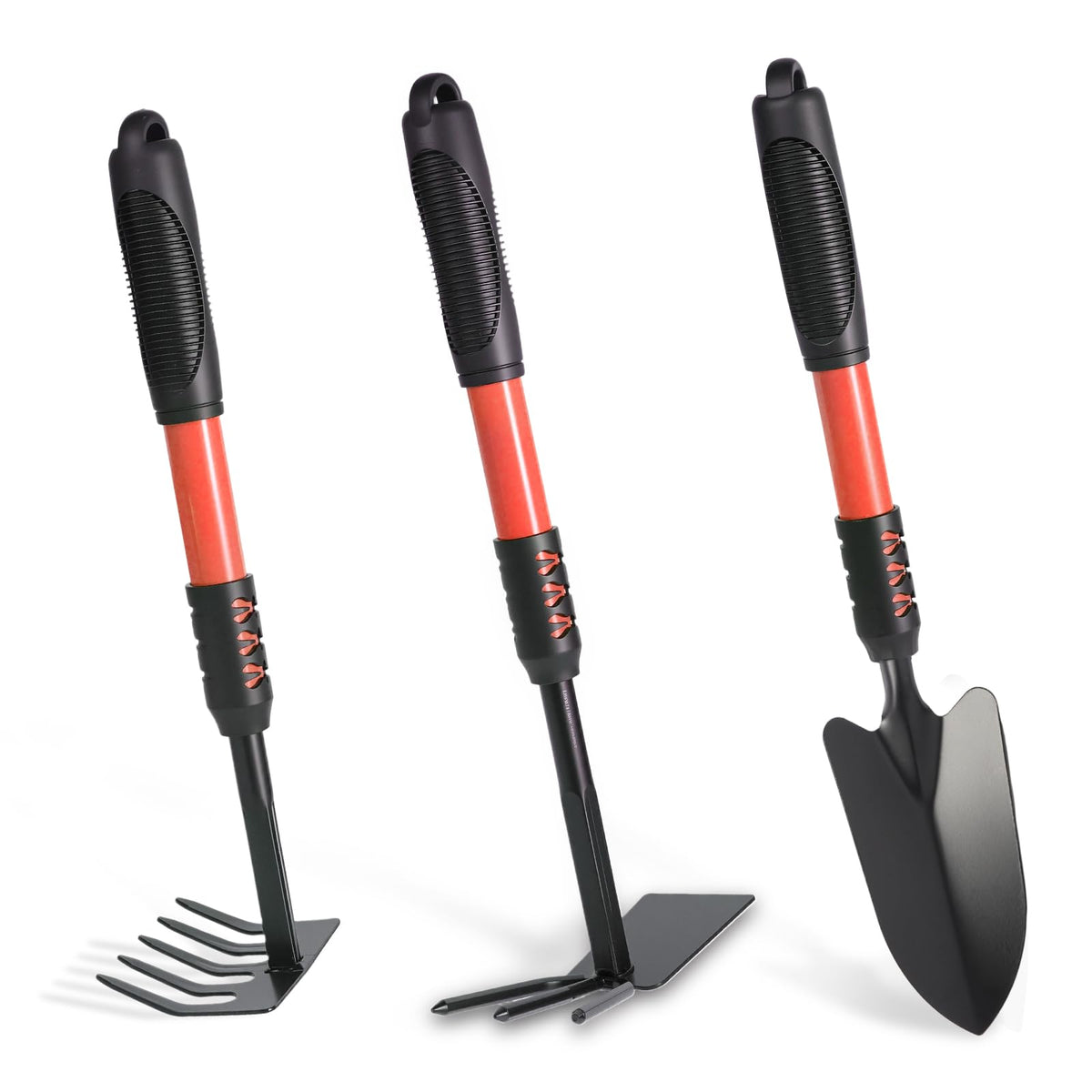 Gardening Tool, 3 Pack Lightweight Heavy Duty Spade Shovel, Garden Tools and Hand Rake with Soft Rubber Non-Slip Handle, for Gardenging Planting Weeding Digging, Green ﻿
