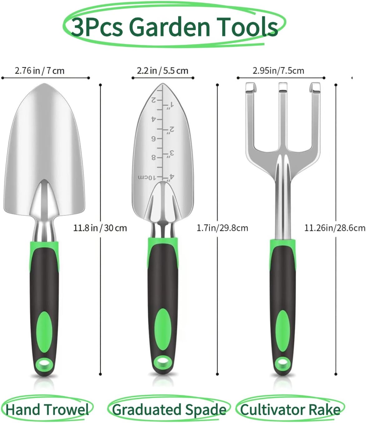 3PCS Heavy-Duty Cast-Aluminum Garden Tool Set, Ergonomic Non-Slip