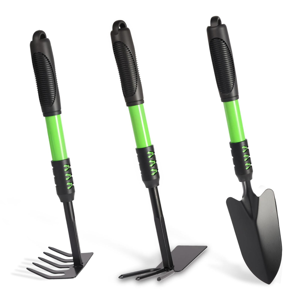 Gardening Tool, 3 Pack Lightweight Heavy Duty Spade Shovel, Garden Tools and Hand Rake with Soft Rubber Non-Slip Handle, for Gardenging Planting Weeding Digging, Green ﻿