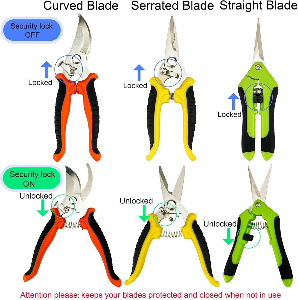 Pruning Shears, 5 Pack Garden Shears with Gardening gloves, Clippers Handheld, Stainless Steel Garden Snips, Lengnoyp Pruners for Gardening
