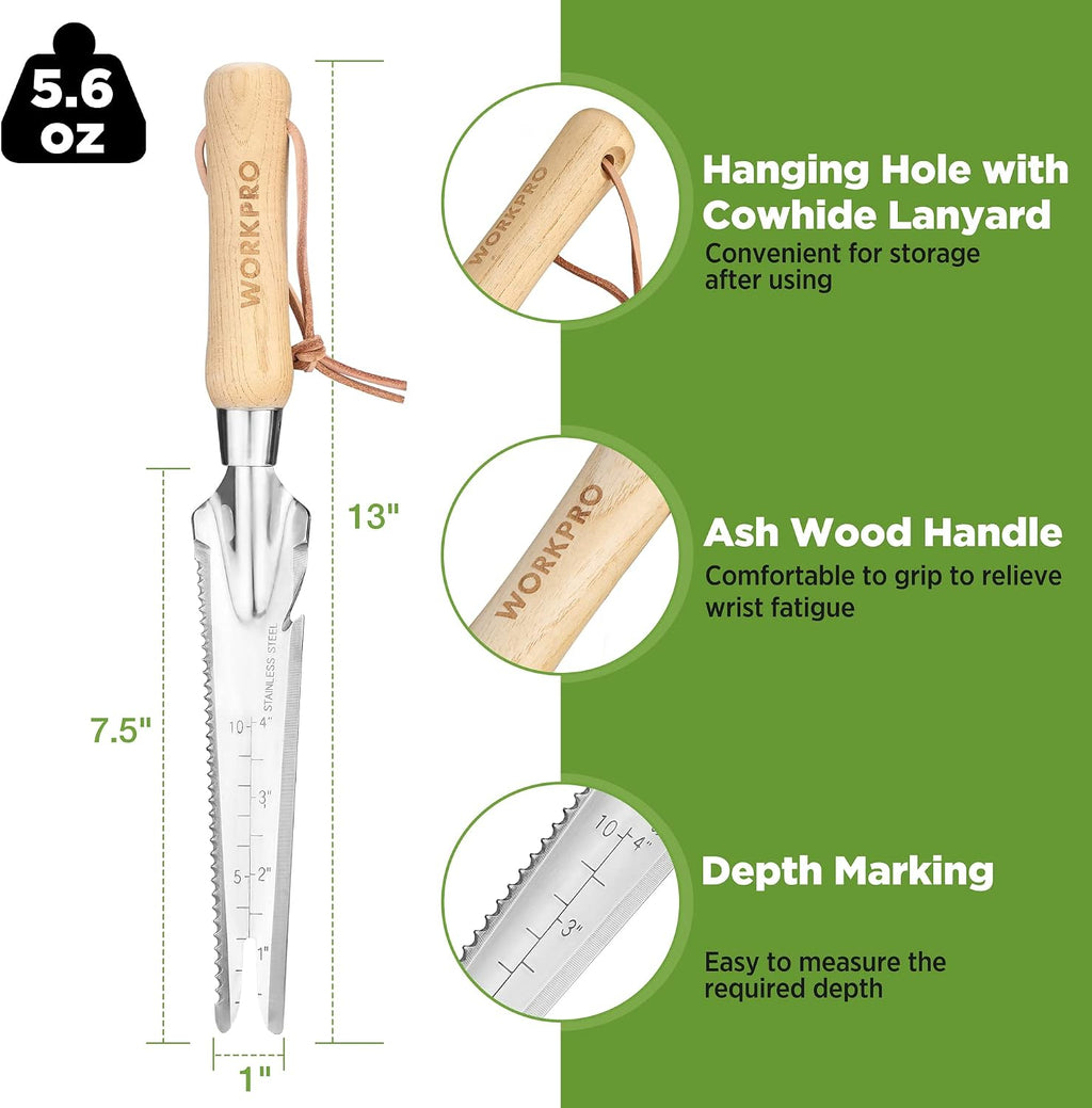 WORKPRO Hand Weeder Puller, 5-in-1 Garden Trowel with Wooden Handle