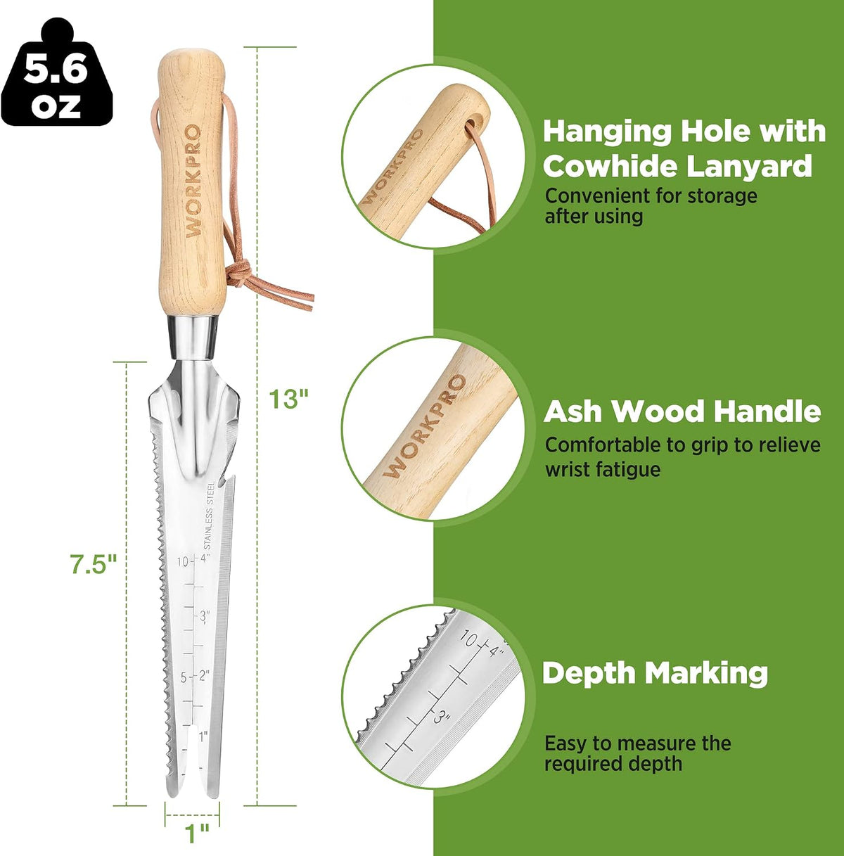 WORKPRO Hand Weeder Puller, 5-in-1 Garden Trowel with Wooden Handle