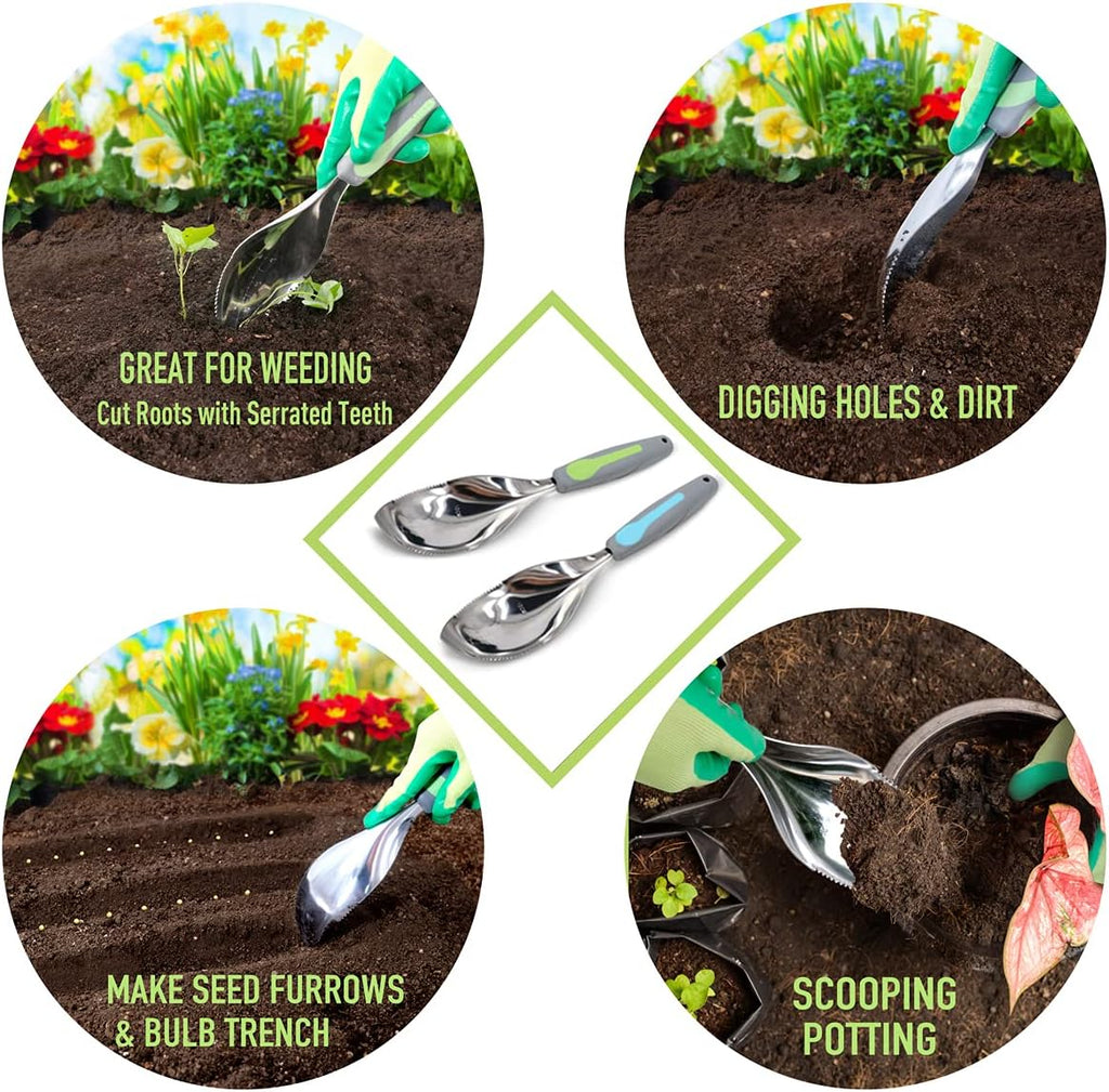 Jardineer 2 Pack Soil Scoops, Stainless Steel Garden Trowel Set
