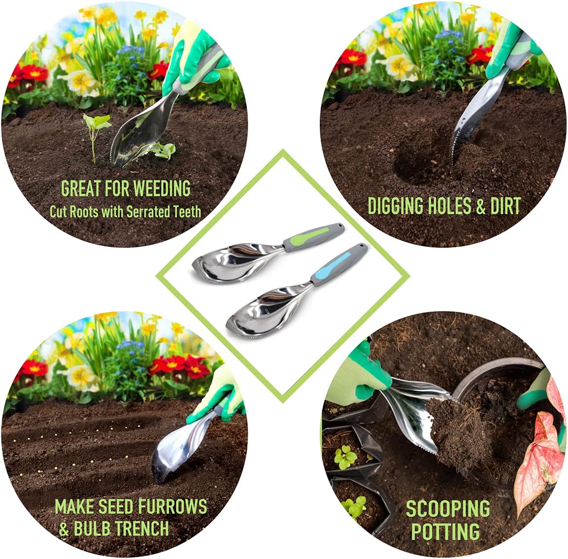 Jardineer 2 Pack Soil Scoops, Stainless Steel Garden Trowel Set