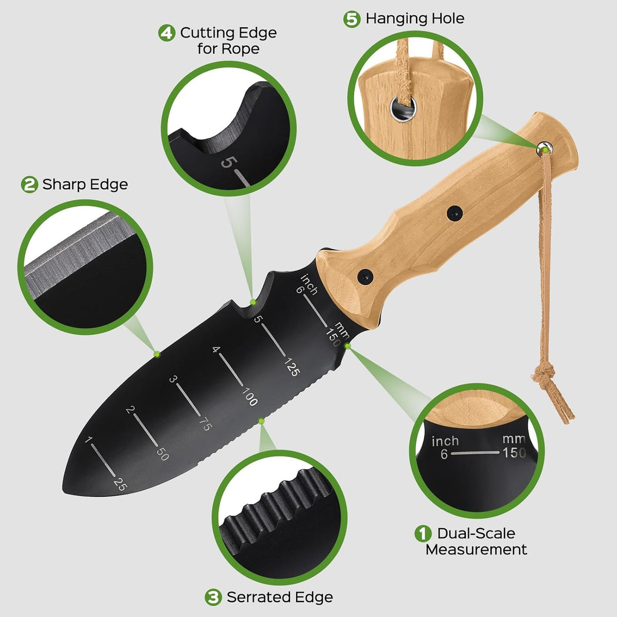 Garden Tools Trowel with EDC Sheath, 7" Garden Knife, Gifts for Women Mom