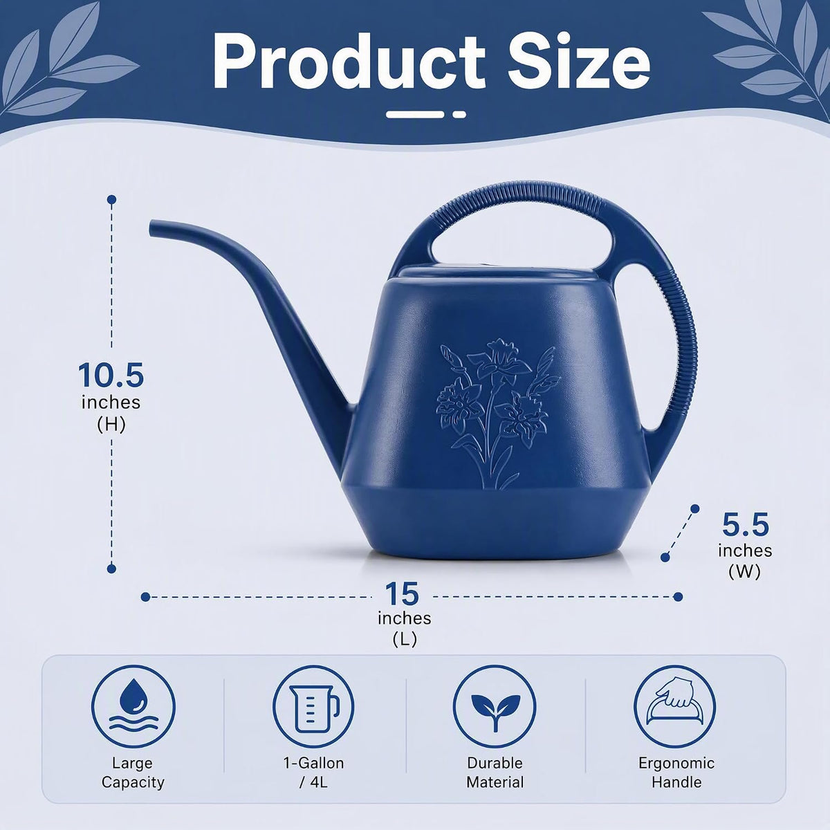 Fasmov 1-Gallon Plastic Watering Can with Comfortable Handle, Garden Watering Cans Long Spout for Indoor Outdoor Watering Plants, Blue