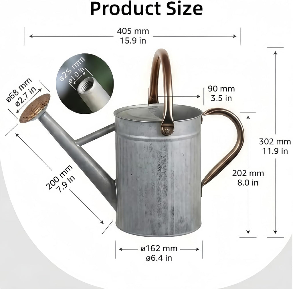 1 Gallon Galvanized Watering Can Outdoor, Large Garden Plant Watering Can