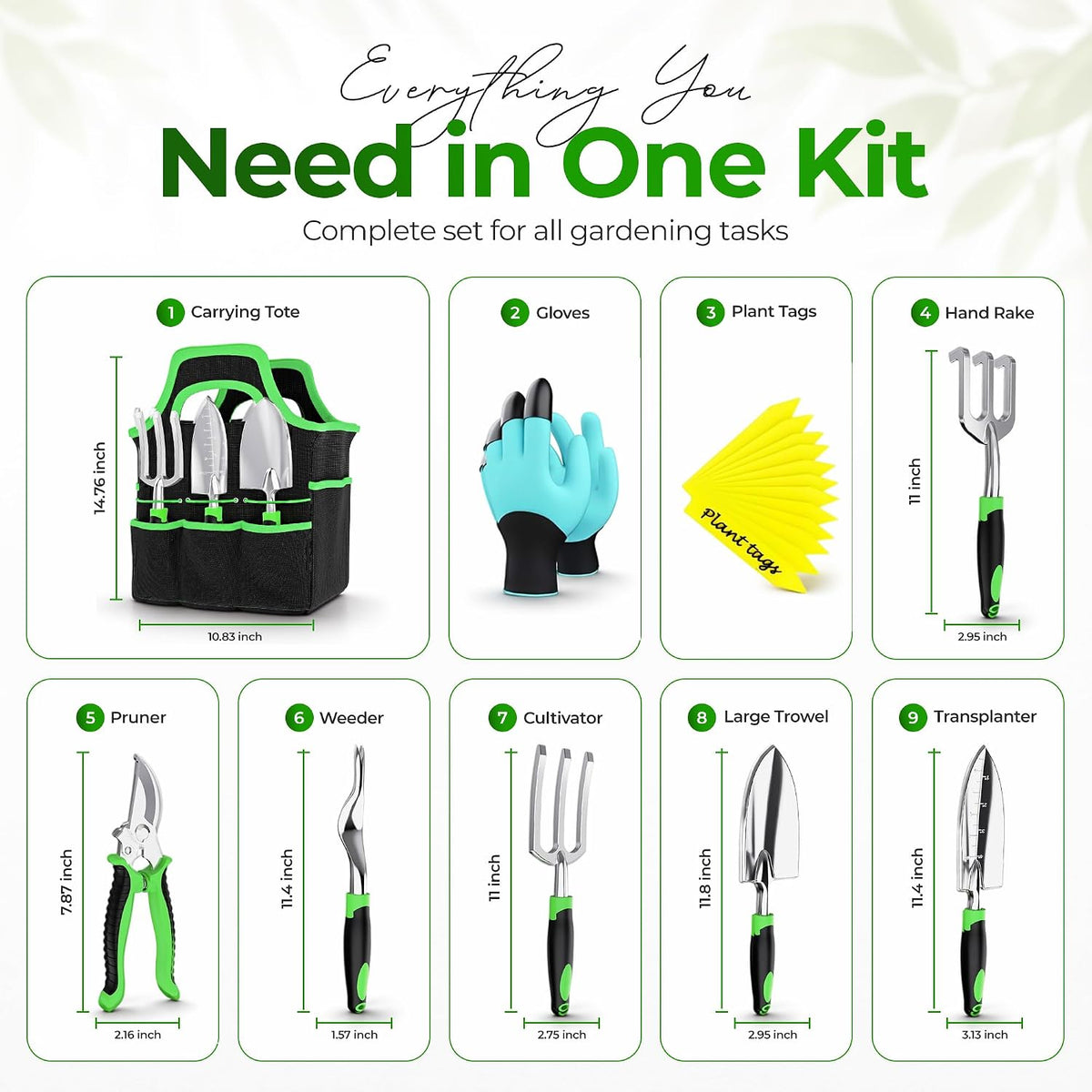 Garden Tools Set 8 PCS Heavy Duty Stainless Steel Gardening Tools