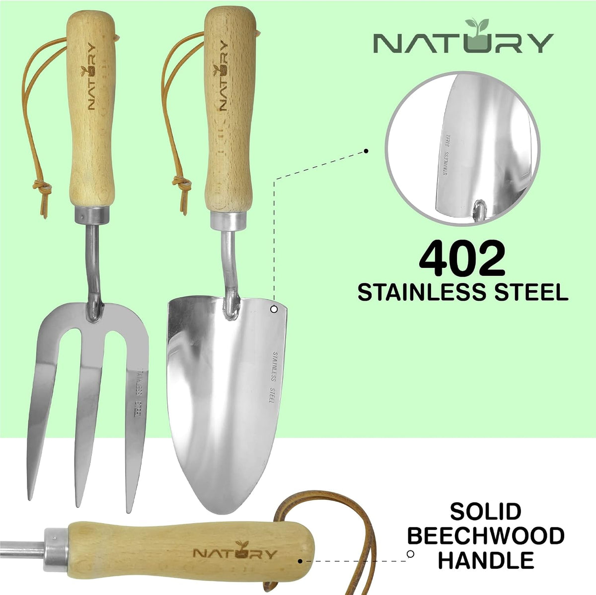 Garden Tools Set – Premium Stainless Steel Gardening Hand Tools with Solid Beechwood Handle – Gardening Kit with Rake, Shovel, Gloves, Shears, Tool Organizer – Garden Gifts for Women and Men