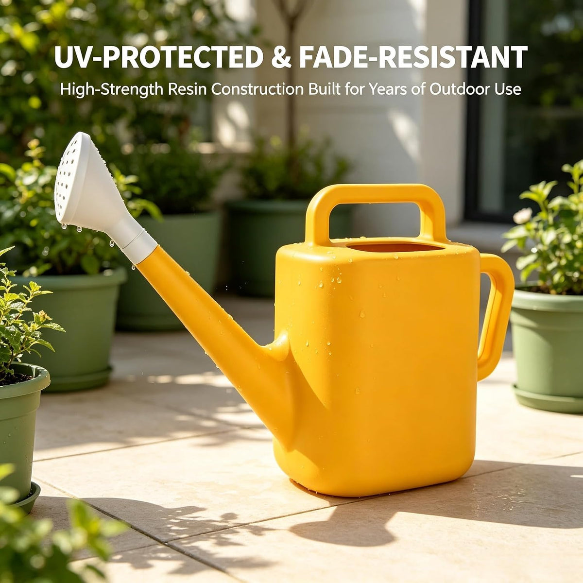 2 Gallon Resin Watering Can, Daisy Yellow Garden Water Pot with Removable Sprinkler Nozzle, Dual Handle Plant Watering Vessel for Indoor Outdoor Gardening