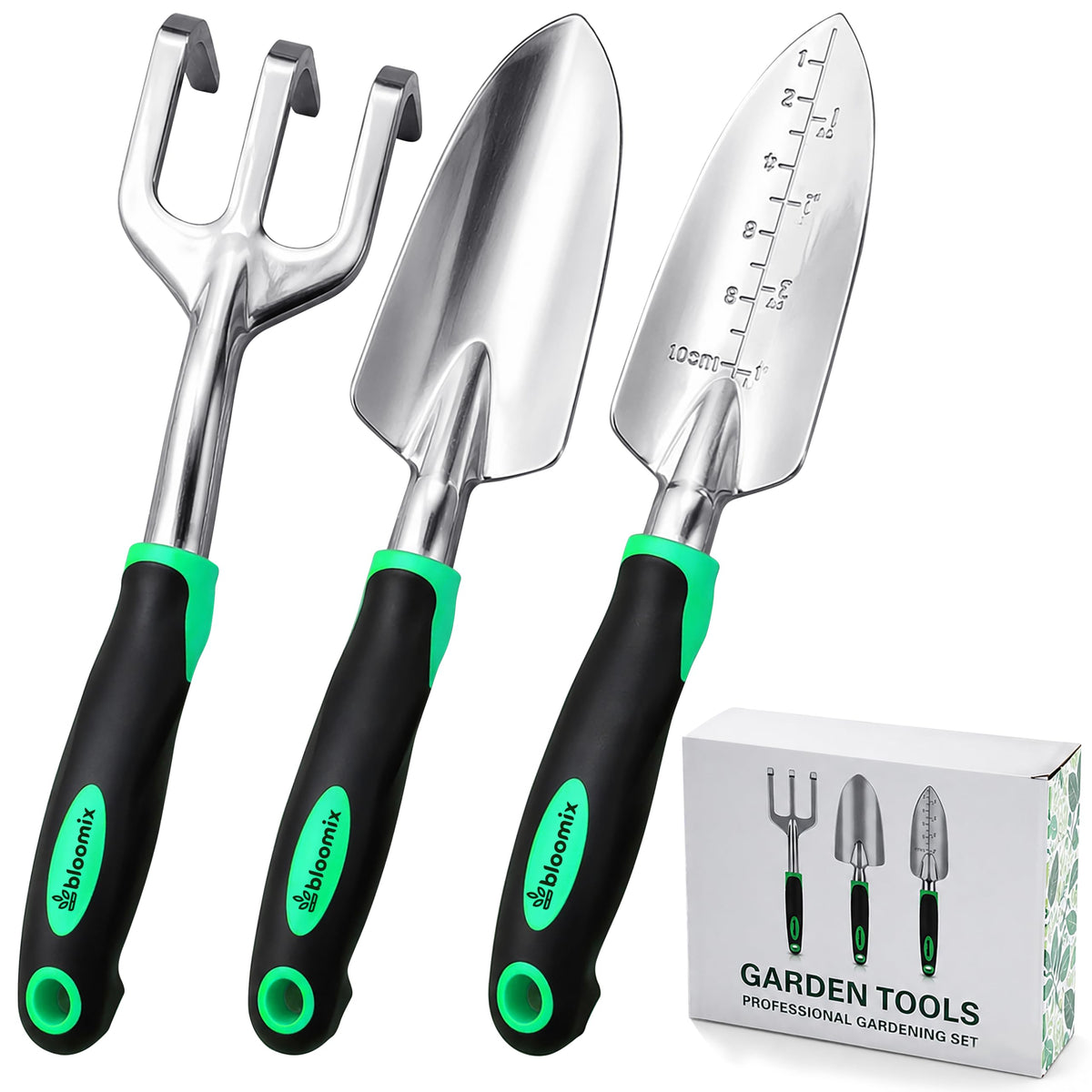 12 Pcs Gardening Tools Set - Heavy Duty Garden Tools Set with Tool Bag, Kneeling Pad, Apron & More Garden Accessories - Stainless Steel Plant Care Kit Supplies, Gardening Gifts for Women Men Black