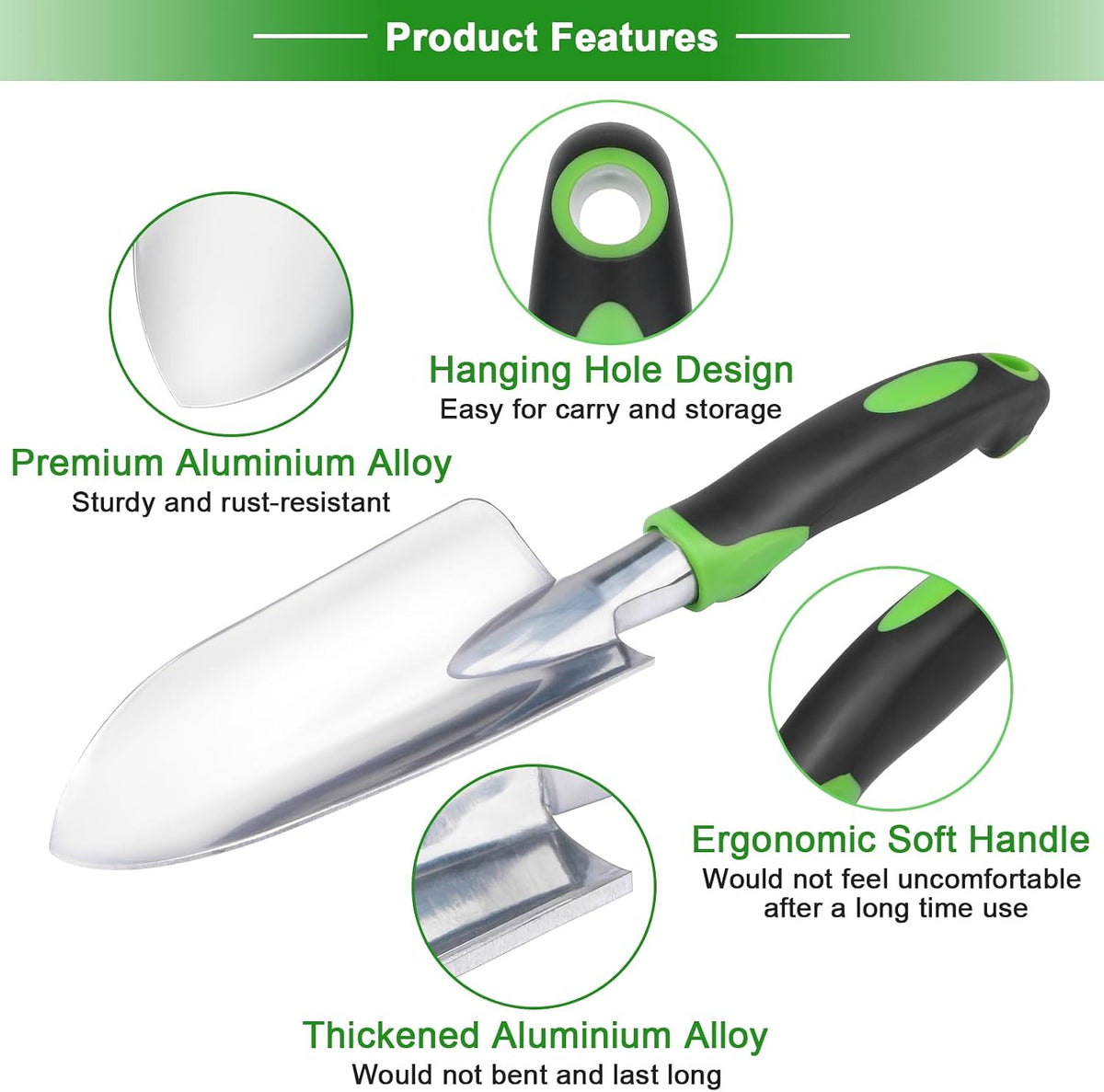 Garden Shovel Hand Trowel, Heavy Duty Hand Shovel, Green