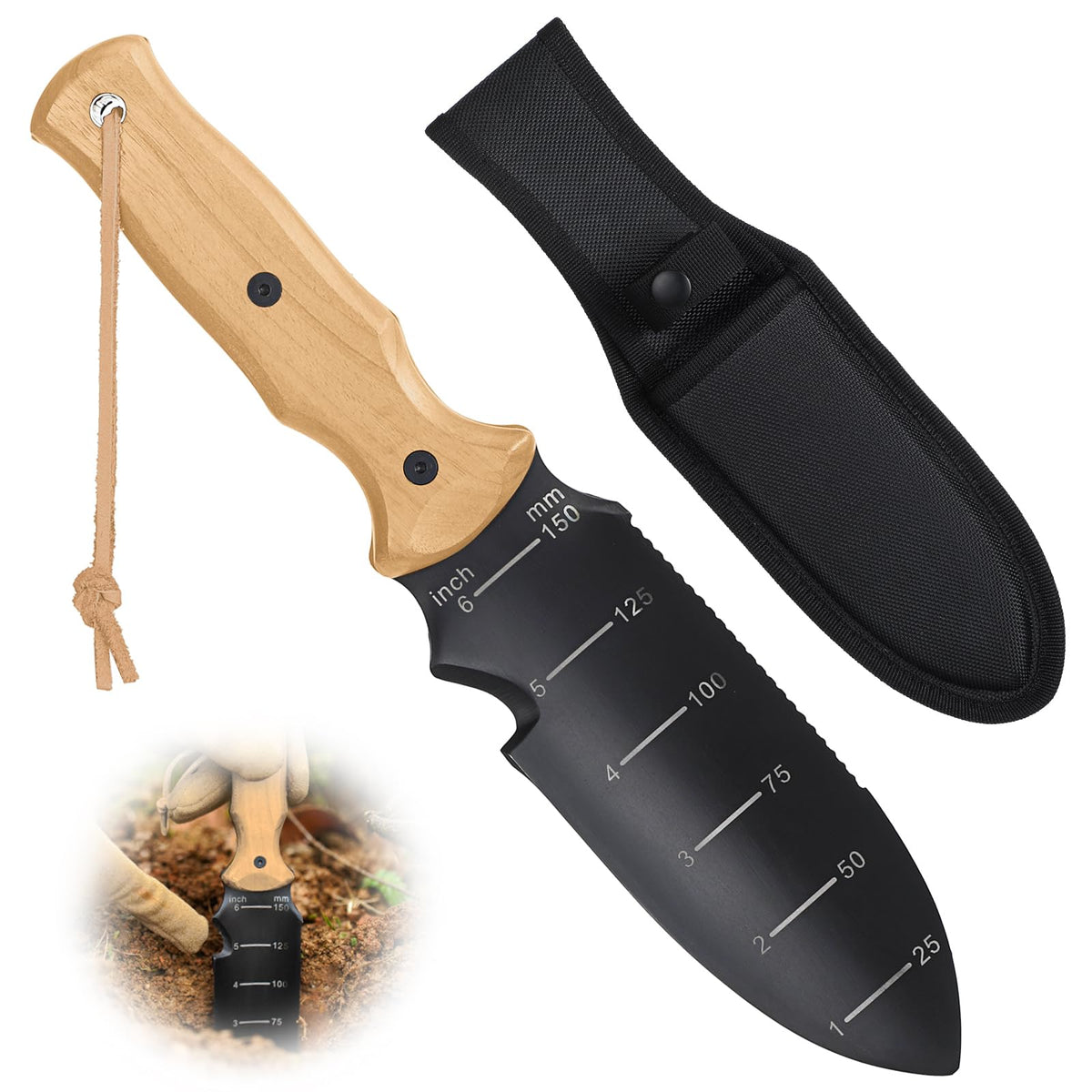 Garden Tools Trowel with EDC Sheath, 7" Garden Knife, Gifts for Women Mom