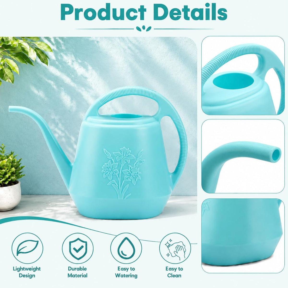 Fasmov 1-Gallon Plastic Watering Can with Comfortable Handle, Garden Watering Cans Long Spout for Indoor Outdoor Watering Plants, Bright Blue