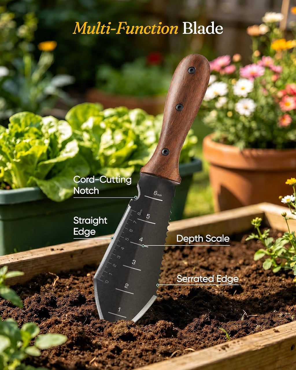 Grenebo Hori Hori Garden Knife, 4mm Thick Extra-Wide Blade Garden Tool