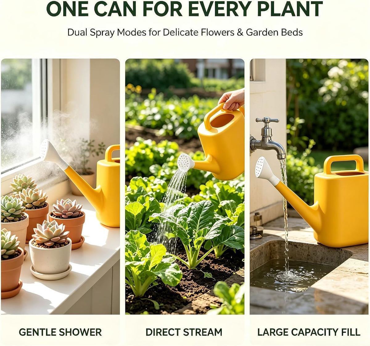 2 Gallon Resin Watering Can, Daisy Yellow Garden Water Pot with Removable Sprinkler Nozzle, Dual Handle Plant Watering Vessel for Indoor Outdoor Gardening