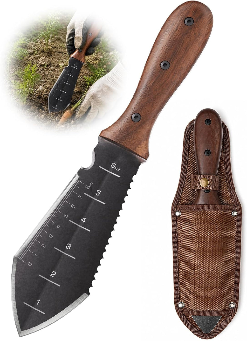 Grenebo Hori Hori Garden Knife, 4mm Thick Extra-Wide Blade Garden Tool
