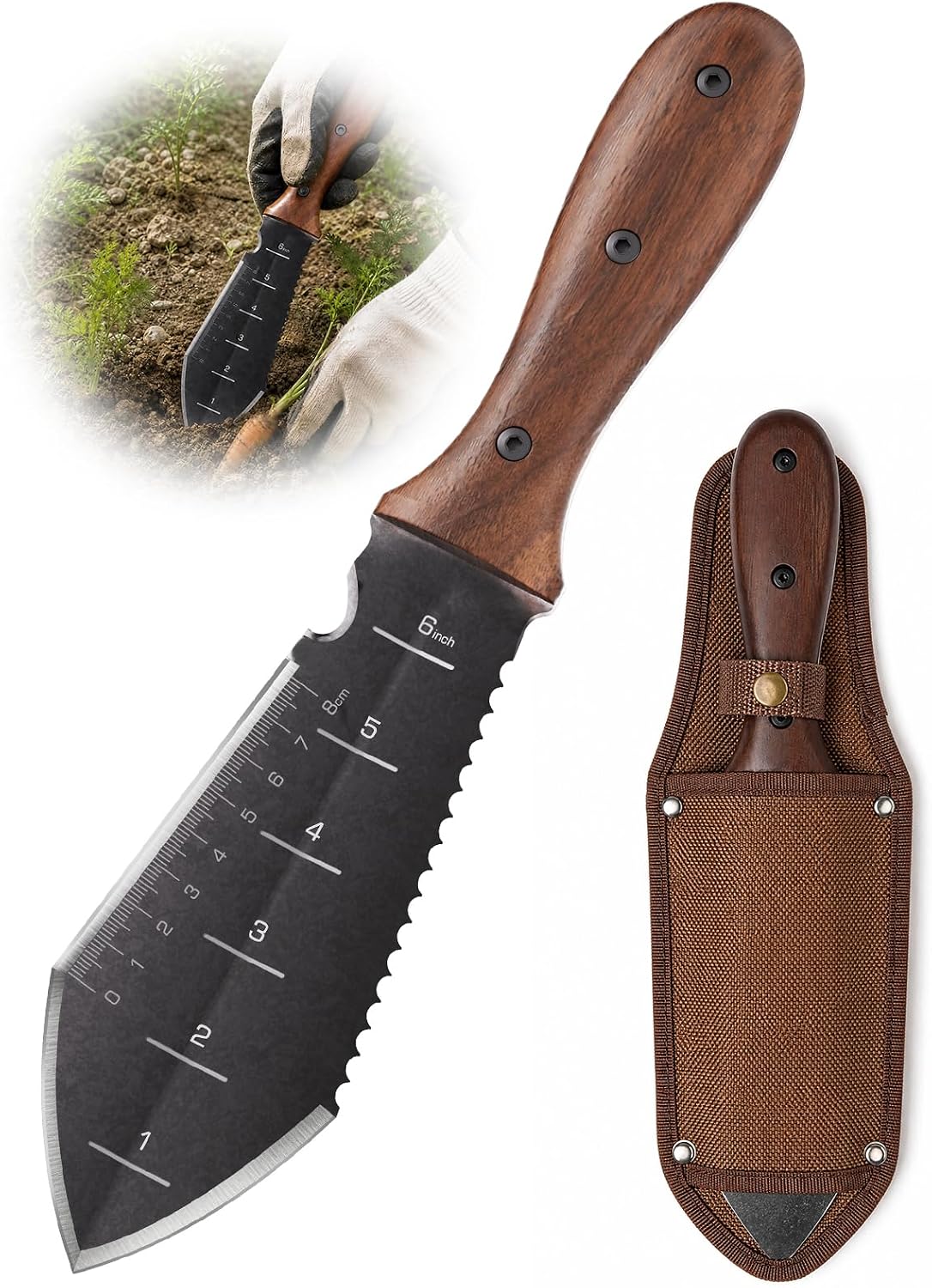 Grenebo Hori Hori Garden Knife, 4mm Thick Extra-Wide Blade Garden Tool