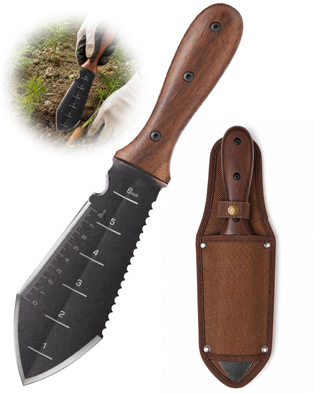 Grenebo Hori Hori Garden Knife, 4mm Thick Extra-Wide Blade Garden Tool