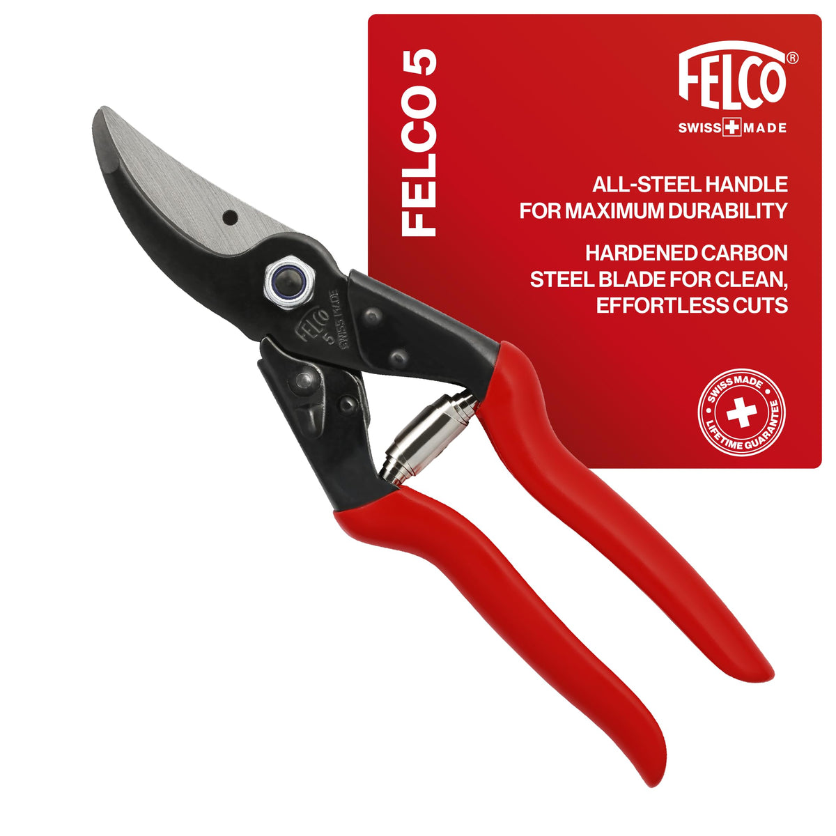Felco F5 Pruning Shears – 8.9" All Steel Large Swiss-Made Garden Clippers| Hand Pruners for Garden & Landscape | Garden Tool Cutter with Precision Bypass Blade, Forged Aluminum Body, Replaceable Parts