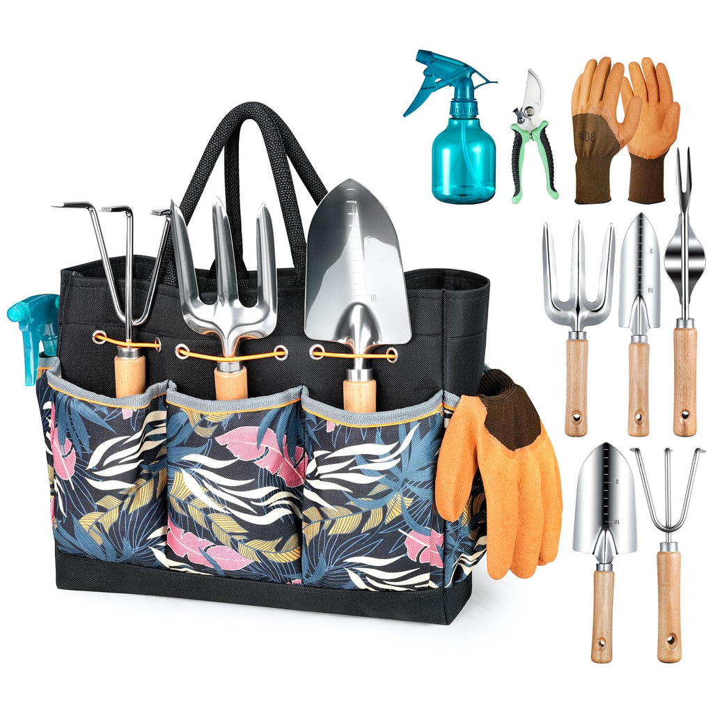 Grenebo Heavy Duty Gardening Tools with Handbag, Gardening Gifts for Women
