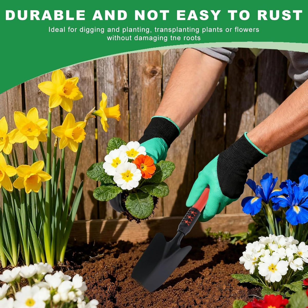 Garden Tool Set, 3 Pack Lightweight Heavy Gardening Kit Including Hand Shovel, Transplant Shovel and Hand Rake with Soft Rubber Non-Slip Handle, for Planting Weeding Digging, Orange ﻿
