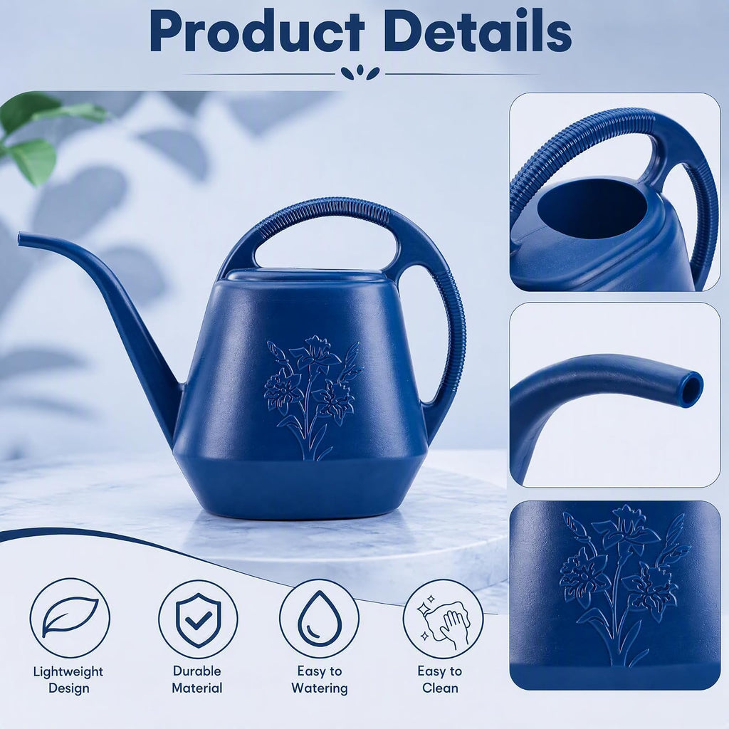 Fasmov 1-Gallon Plastic Watering Can with Comfortable Handle, Garden Watering Cans Long Spout for Indoor Outdoor Watering Plants, Blue