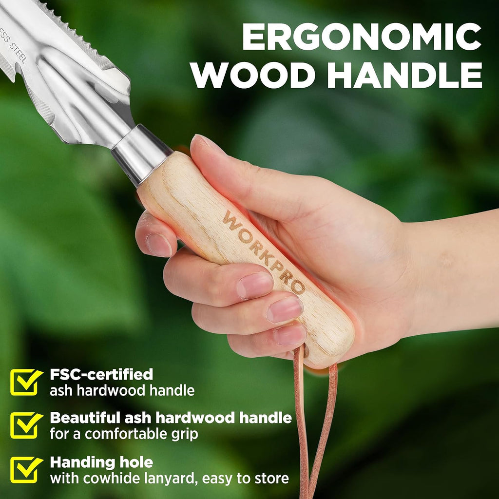 WORKPRO Hand Weeder Puller, 5-in-1 Garden Trowel with Wooden Handle