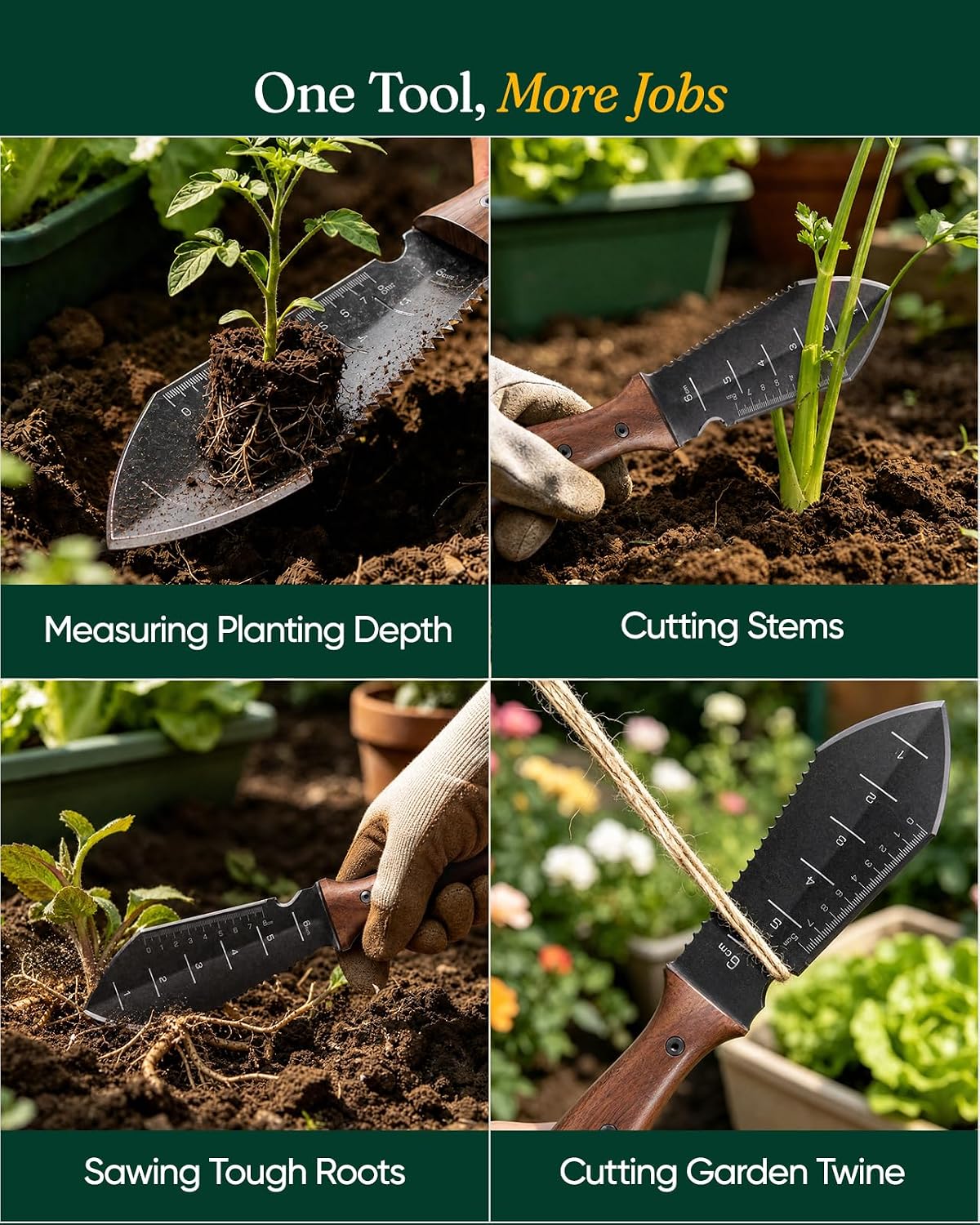 Grenebo Hori Hori Garden Knife, 4mm Thick Extra-Wide Blade Garden Tool