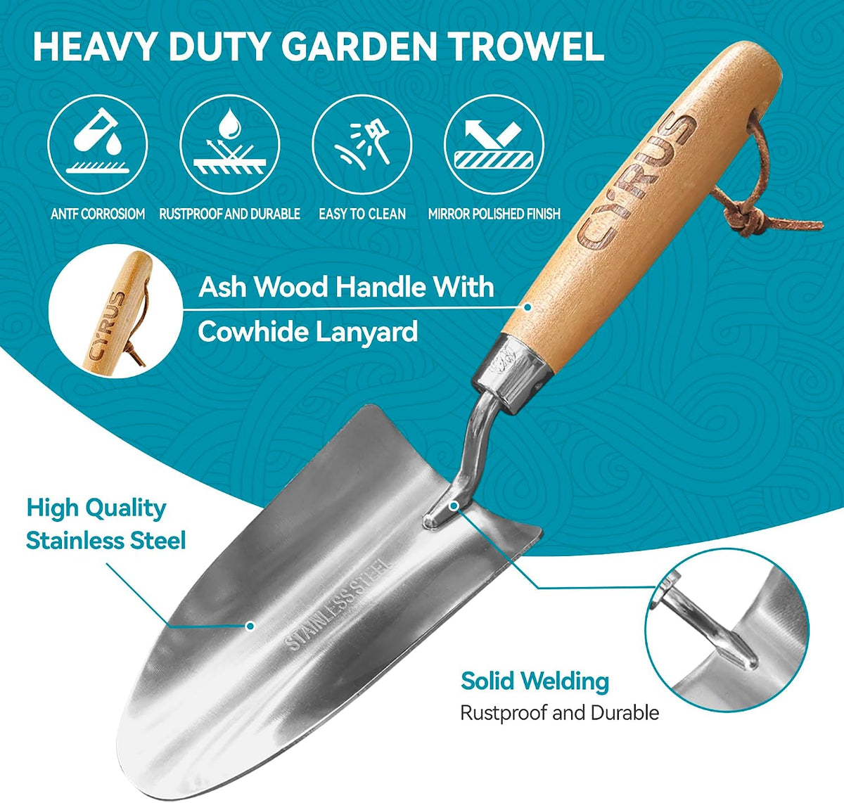 12.6 Inch Stainless Steel Hand Trowel with Ash Wood Handle Garden Shovel