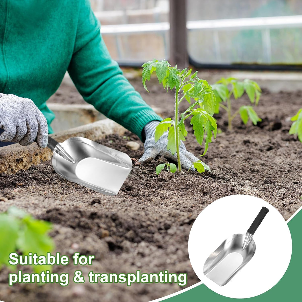 HARFINGTON Garden Hand Shovel 11.8" x 4.5" Stainless Steel Square Shovel Hand Trowel Gardening Tools for Transplanting Weeding Digging Planting