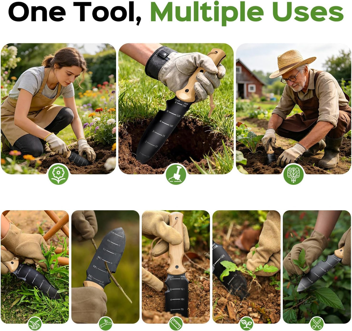 Garden Tools Trowel with EDC Sheath, 7" Garden Knife, Gifts for Women Mom