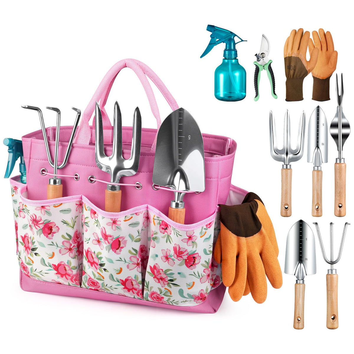 Grenebo Heavy Duty Gardening Tools with Handbag, Gardening Gifts for Women