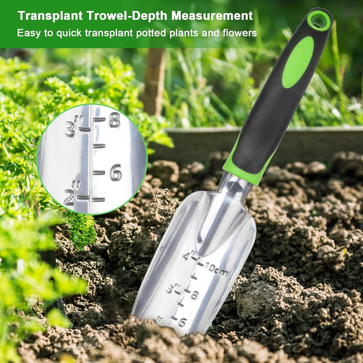 Garden Tools Set, 3 Pack Garden Shovel, Transplant Trowel, Hand Rake Green