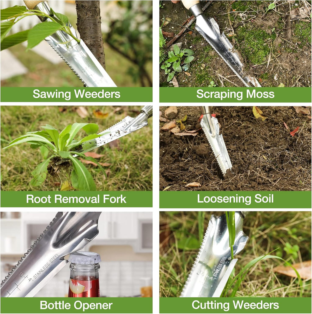 WORKPRO Hand Weeder Puller, 5-in-1 Garden Trowel with Wooden Handle