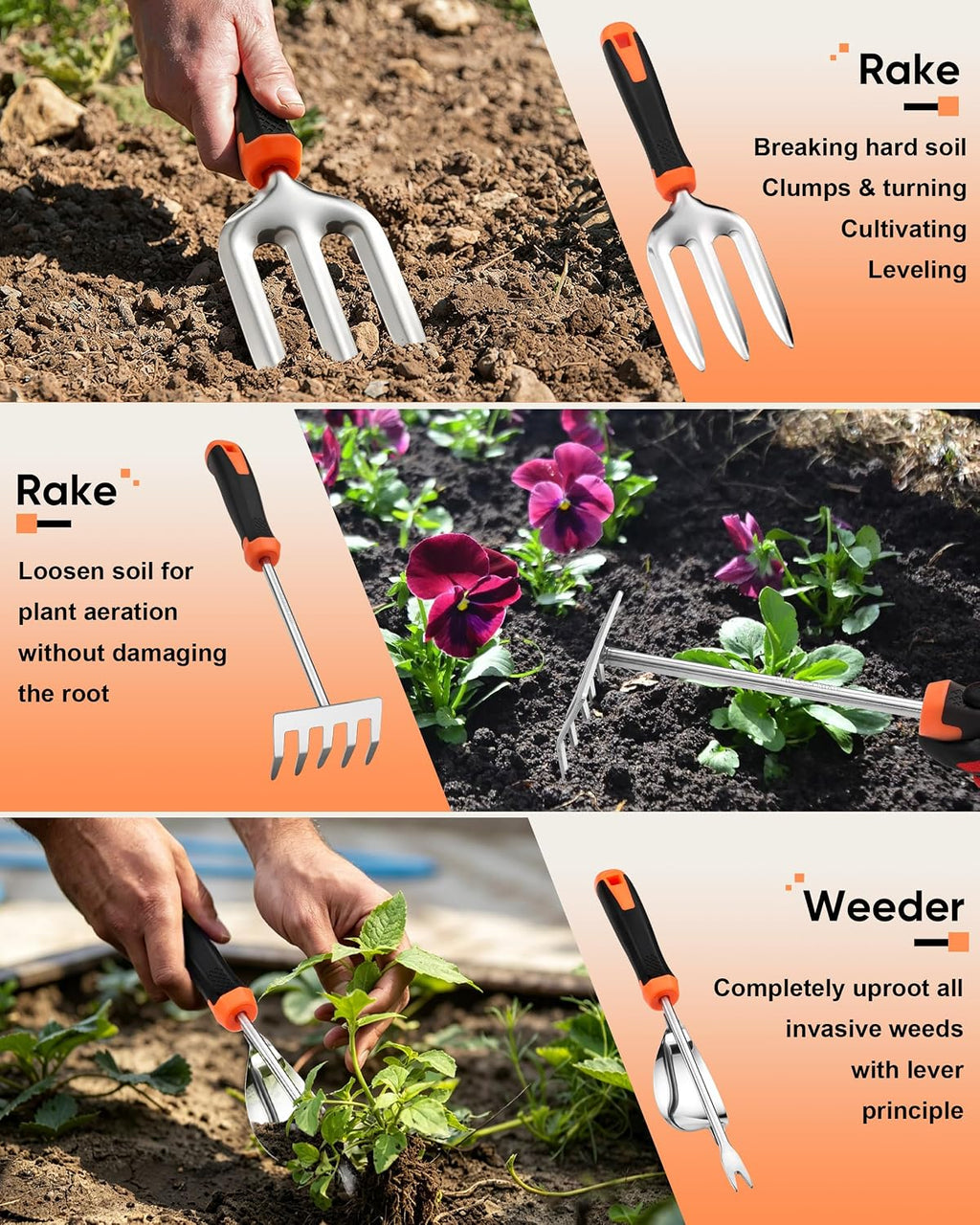 HaSteeL 9-Piece Stainless Steel Garden Hand Tools Set for Planting