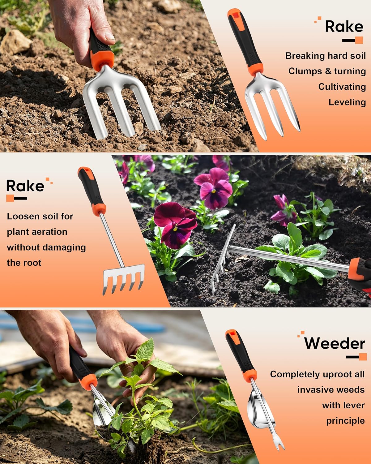 HaSteeL 9-Piece Stainless Steel Garden Hand Tools Set for Planting