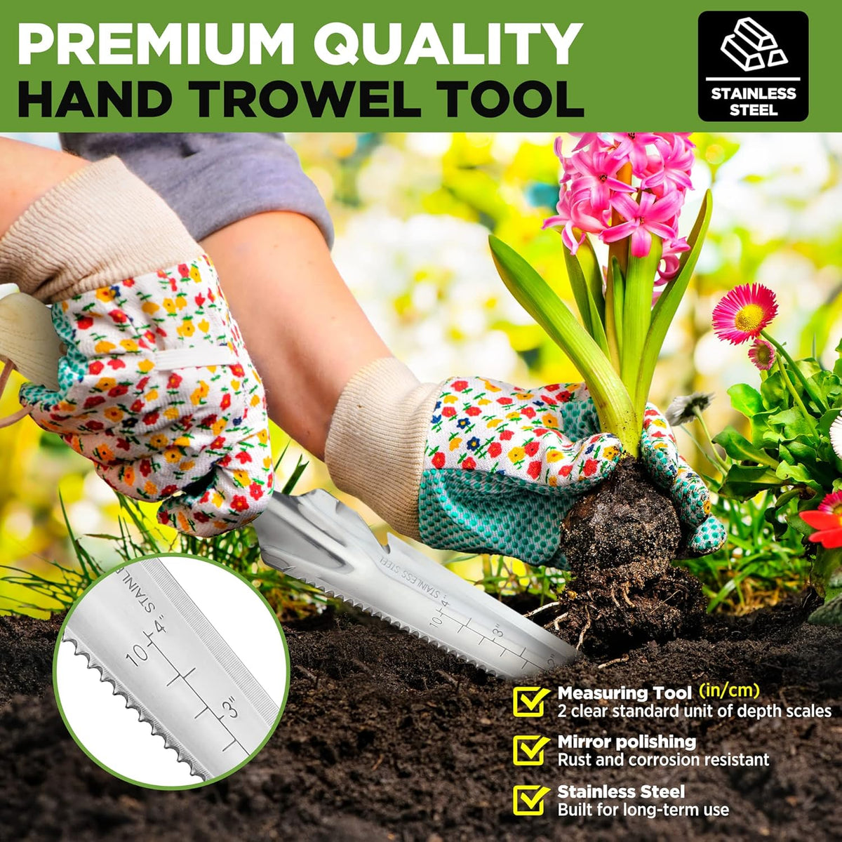 WORKPRO Hand Weeder Puller, 5-in-1 Garden Trowel with Wooden Handle